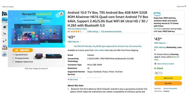 Android TV-Kaufseite bei Amazon