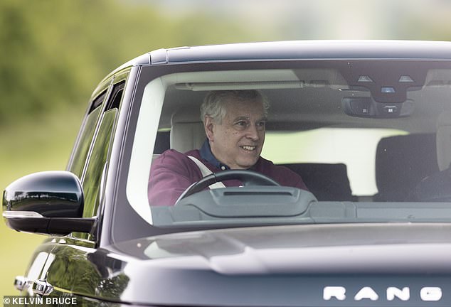 The Duke of York looked in good spirits as he drove himself to an early morning horse riding session at Windsor Castle