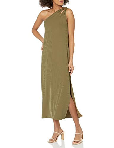 The Drop Mickey Loose-Fit One-Shoulder Cutout Rippstrick-Maxikleid für Damen, Capers Olive, XL