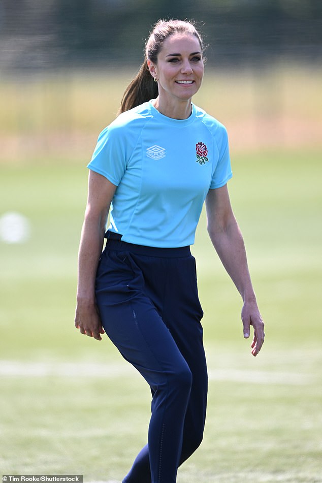 Despite running around the pitch in the beaming sunshine, barely a hair was out of place on Kate's head