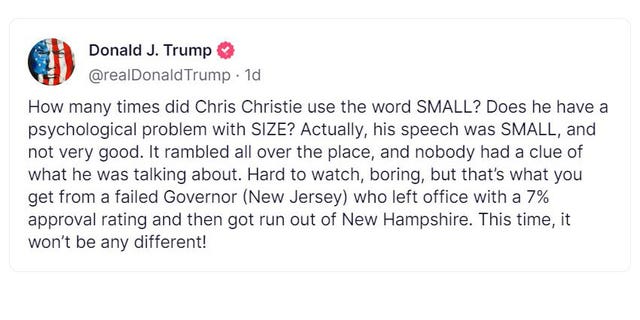 Trump Truth Social-Beitrag über Chris Christie