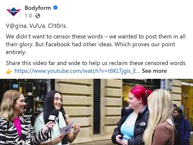Das Damenhygieneunternehmen musste sein Video stattdessen auf YouTube hochladen und in einem Beitrag verlinken.  Der Beitrag durfte keine Wörter wie „Vagina“ enthalten, also musste Bodyform kreativ werden