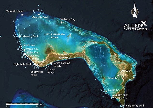 Mehr als 70 Prozent der Verluste ereigneten sich westlich eines als Little Bahama Bank bekannten Gebiets oberhalb der Westspitze der Insel Grand Bahama