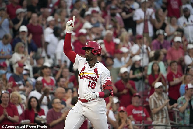 St. Louis Cardinals' Jordan Walker celebrates after hitting a two-run home run