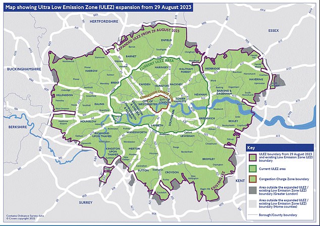 Sadiq Khans vielverleumdete Ultra Low Emission Zone (ULEZ) soll ab dem 29. August dieses Jahres auf alle 32 Londoner Bezirke ausgeweitet werden