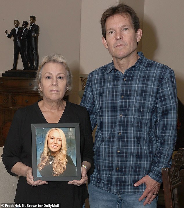 Matt and Christine Capelouto hold a picture of their late daughter Alexandra. Matt has tirelessly campaigned for Alexandra's Law, which aims to make it easier to prosecute fentanyl dealers, but has repeatedly been frustrated by what he calls 'extreme left' Democrats
