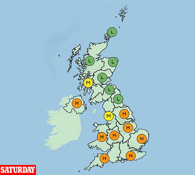 Sufferers may experience a temporary respite from the worst of their symptoms on Saturday, with none of the most extreme warnings issued
