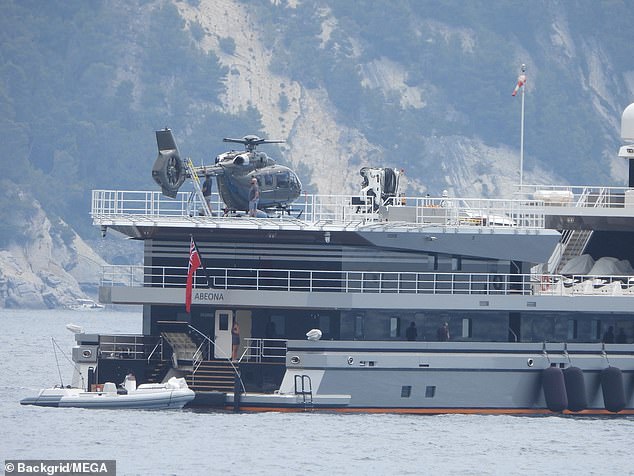 The 250-foot floating garage has been kitted out with a helipad (pictured)