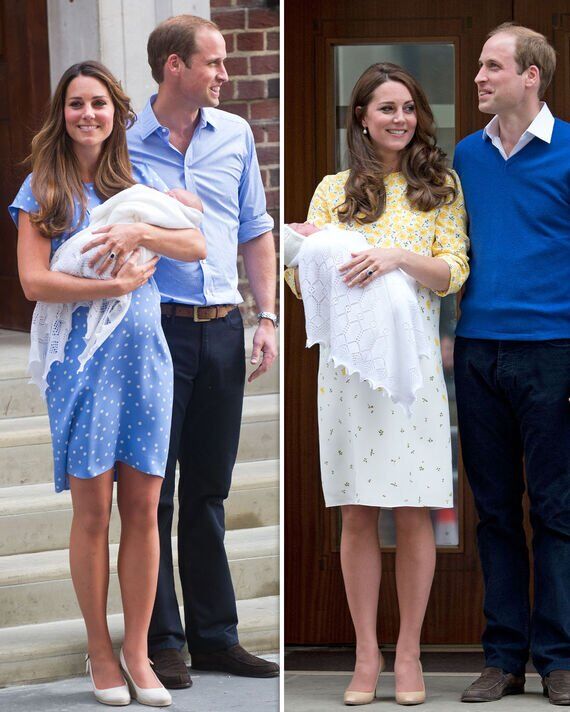 Kate und William halten Prinz George 2013 und Prinz Charlotte 2015
