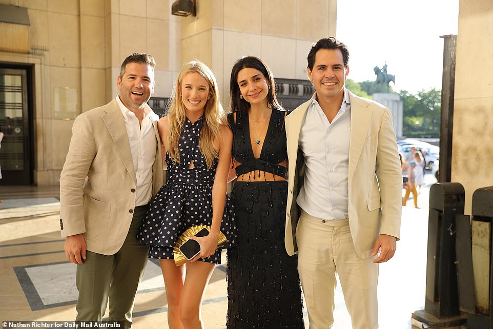 Tamie’s brother Johnny Ingham (far right)  was all smiles in support of his sister ahead of her wedding. Pictured with Rey Vakili (middle right), and Leo Coates (far left)