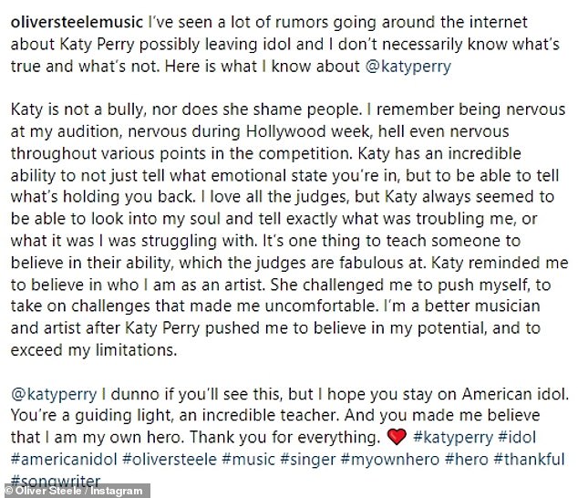 Breitseite: Ende Mai veröffentlichte er auf Instagram eine Erklärung, in der er den Popstar verteidigte, nachdem DailyMail.com exklusiv berichtet hatte, dass der Musiker kurz davor steht, die Serie zu verlassen