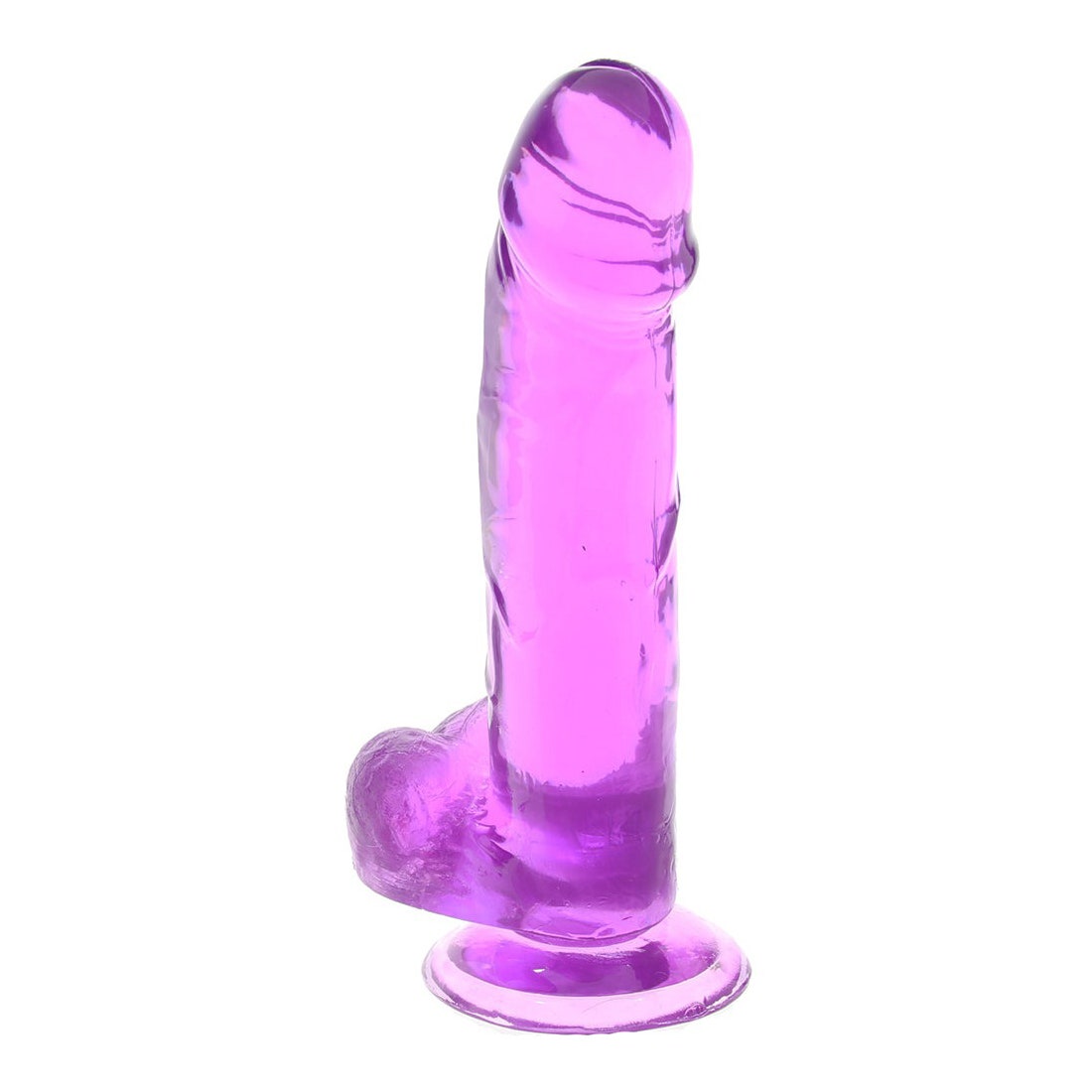 PinkCherry 6-Zoll-Lila-Dildo, transparenter lila Dildo auf weißem Hintergrund