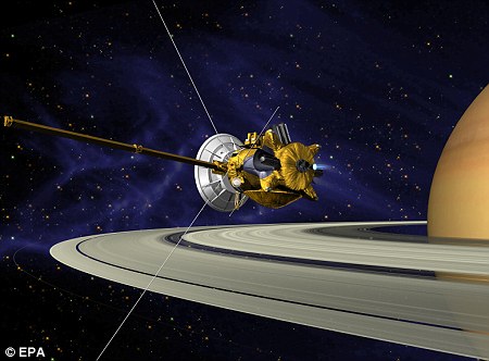 An artist's impression of the Cassini spacecraft studying Saturn 