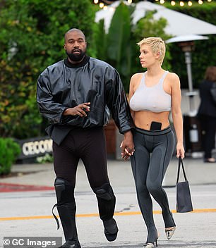 Bianca is pictured here with Kanye after she shaved off all her natural hair and bleached it