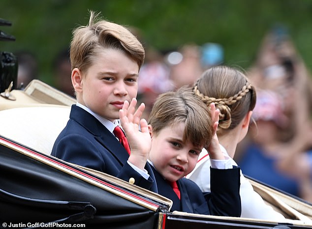 The royal children were in high spirits today as they arrived in a carriage for their grandfather's very first Birthday Parade