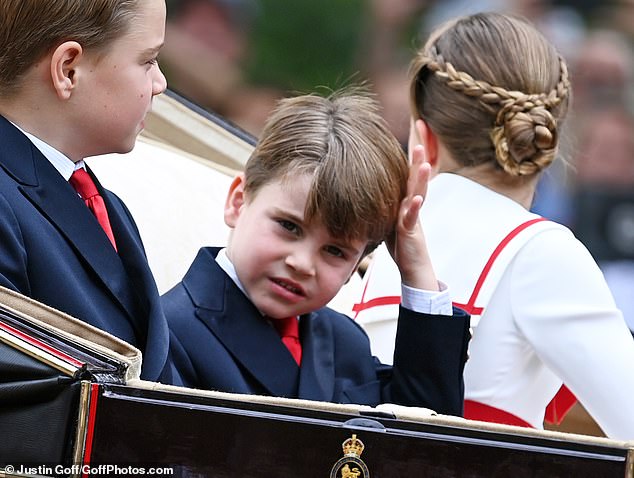 Prince George, Princess Charlotte and Prince Louis travelled to Horse Guards Parade with their mother the Princess of Wales and Queen Camilla for the Trooping the Colour