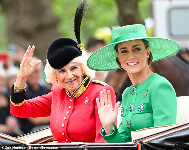 Kate was gorgeous in bright green as she waved to those who had arrived to greet the royals