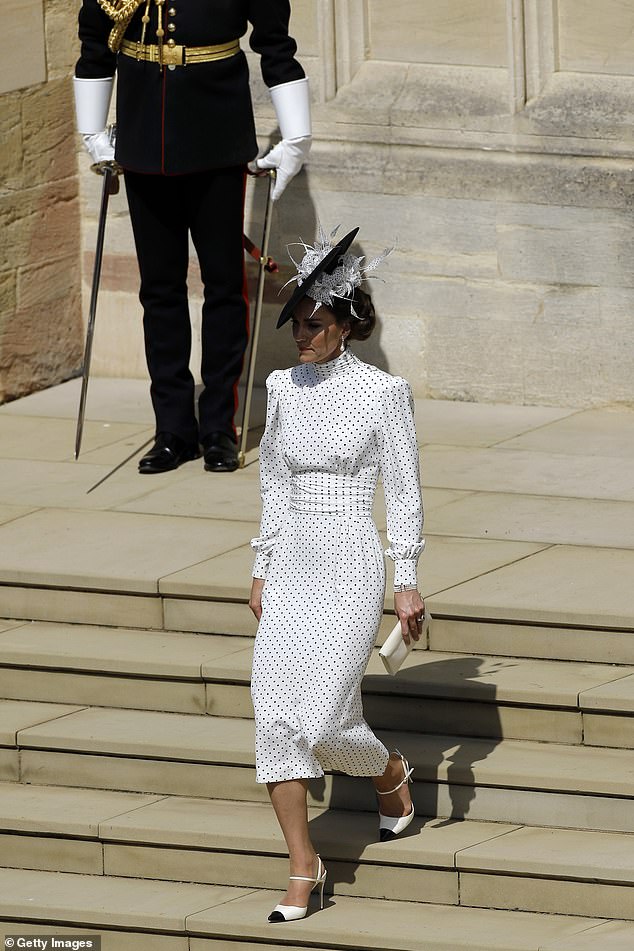 The Princess of Wales, 41, donned an Alessandra Rich gown for this afternoon's service in Windsor