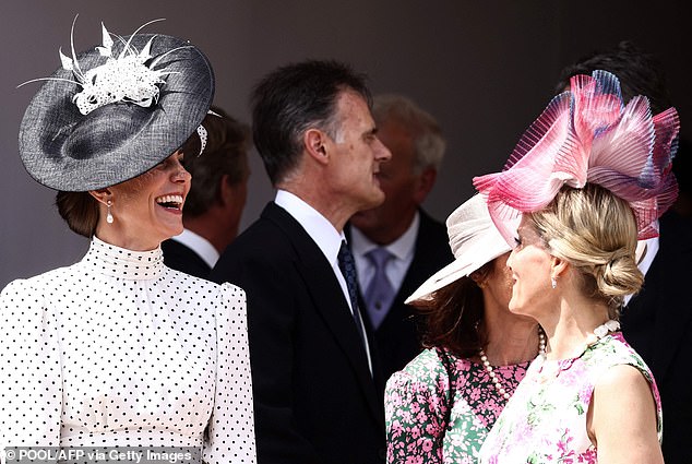 The two women were seen enjoying a laugh together ahead of the ceremony, with the Duchess of Edinburgh sporting a floral dress