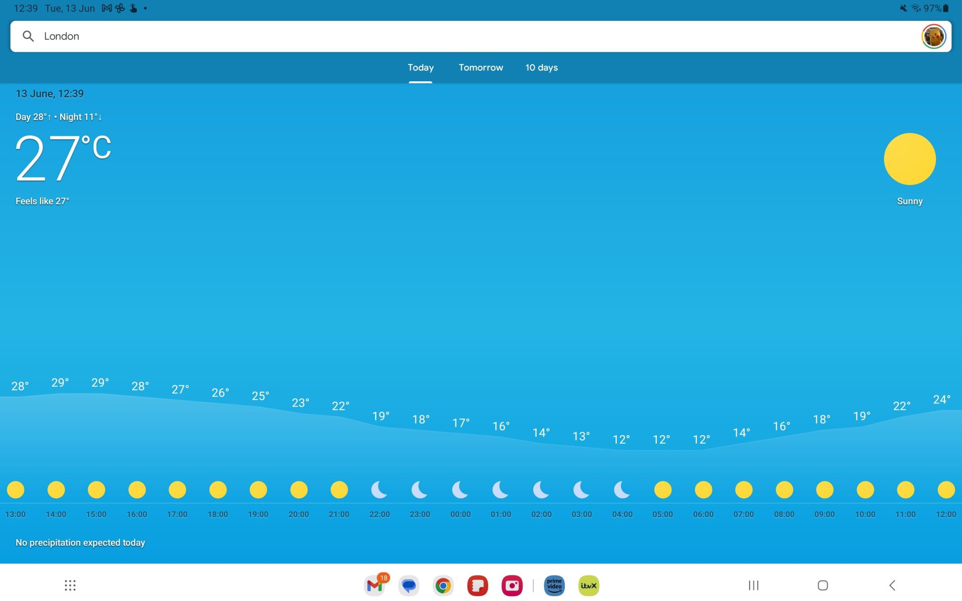 Google Wetter-App für Tablets alt 1