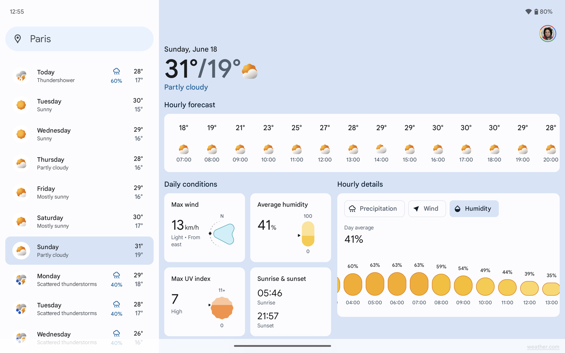 Screenshot der Google-Wetter-App Weitere Tage 2