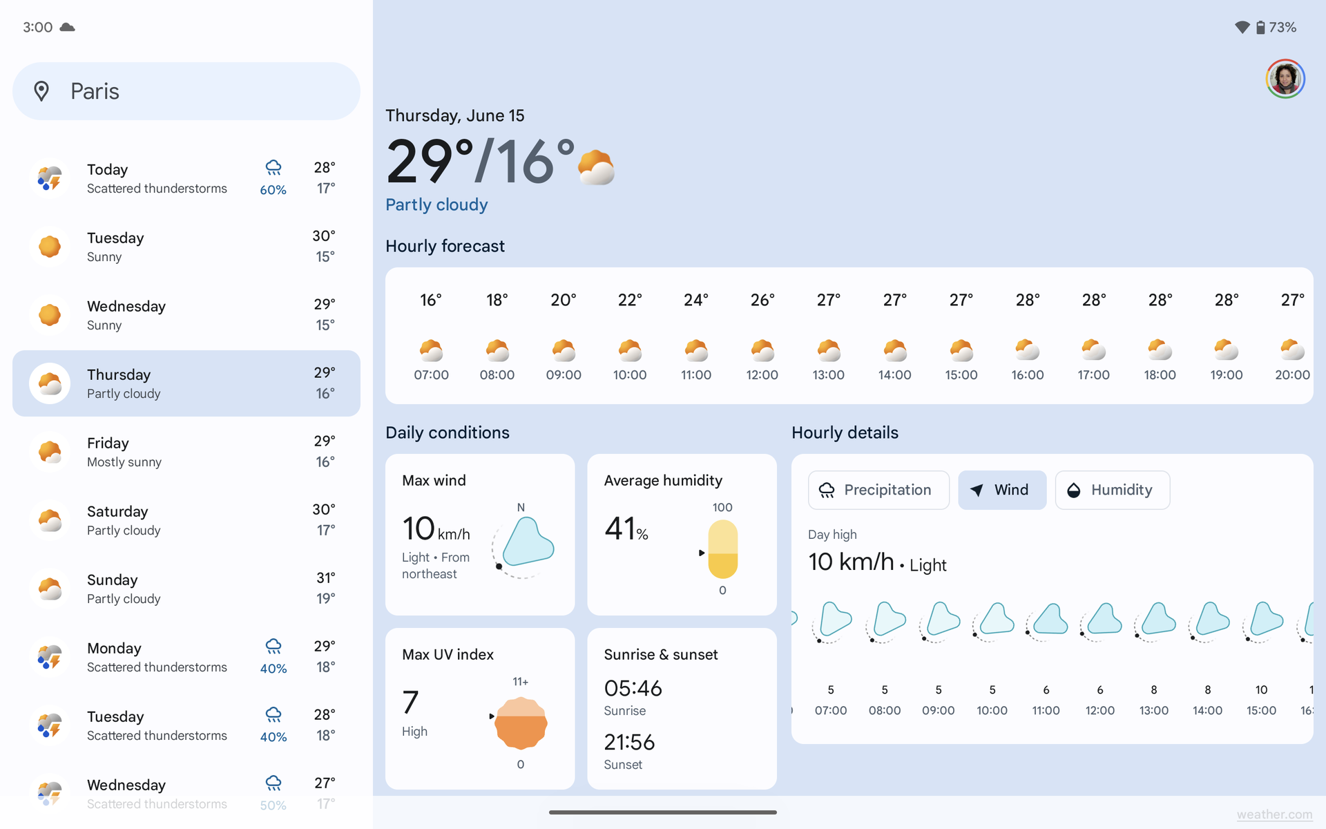 Screenshot der Google-Wetter-App für weitere Tage 3