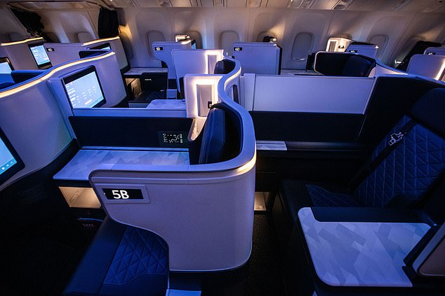 The number one carrier in North America, is Delta Air Lines, which has climbed the ranks from 24th to 20th worldwide. Pictured is a 'Delta One' business-class cabin on a Boeing 767