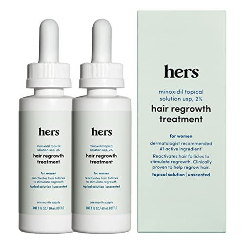 hers Hair Regrowth Treatment for Women with 2% Topical Minoxidil Solution for Hair Loss and Thinning Hair, Unscented, 2 Month Supply, 2 Pack