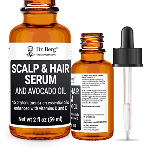 Dr. Berg's (All In One) Hair Growth Serum w/Jojoba Oil & Castor Oil For Fuller Thicker Hair | Contains 13 Plant-Based All Natural Hair Growth Oils | Added Vitamin E & D for Enhancement | 2 fl oz