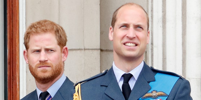 Prinz William und Prinz Harry in ihren Uniformen blicken vom Buckingham Palace aus nach vorne