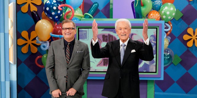 Drew Carey with Bob Barker on the set of The Price is Right