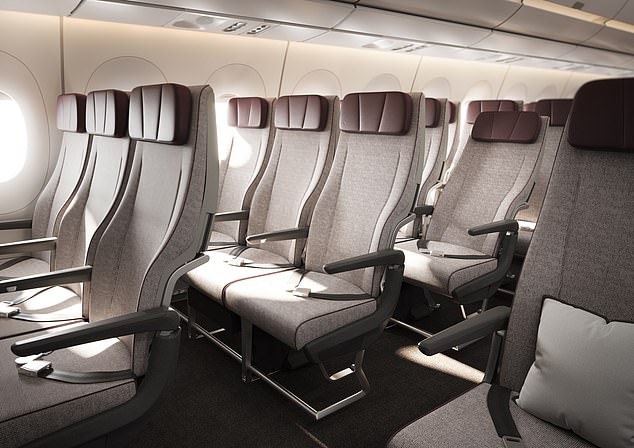 Diese Darstellung zeigt die Economy-Sitze der Project Sunrise A350