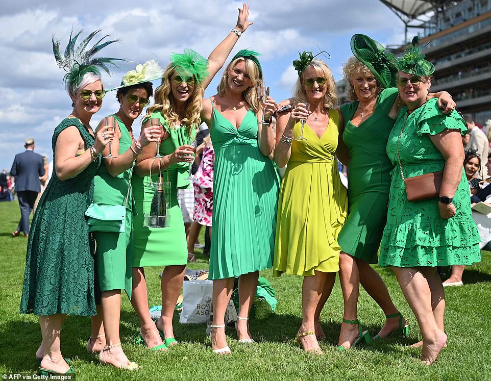 Green and gorgeous! This co-ordinated bunch raised a glass to the festivities of the day as they showed off their outfits in different shades of green