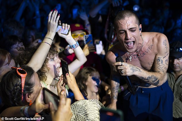 Shock: Festivalgoers were thrilled as singer Damiano came into the crowds during his set