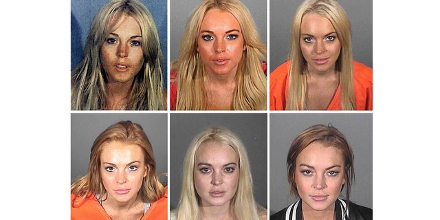 Lindsay Lohan trägt für die Zusammenstellung von Fahndungsfotos orangefarbene Gefängniskleidung