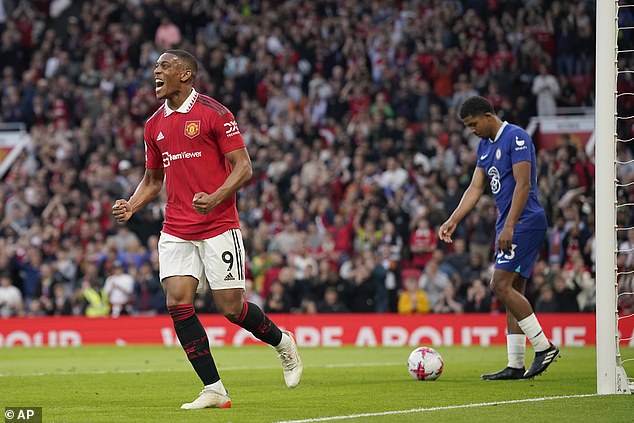 Anthony Martial celebrates scoring against Chelsea but his time at Old Trafford is surely up?