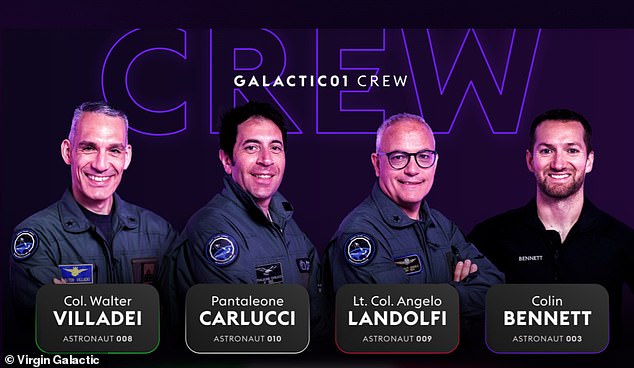 Beim „Galactic 01“-Flug werden vier Passagiere für einen 90-minütigen Flug an Bord der VSS Unity gehen, um eine Reihe von 13 suborbitalen wissenschaftlichen Experimenten durchzuführen