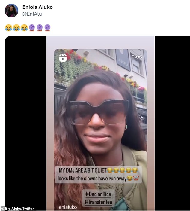 Aluko veröffentlichte daraufhin ein Video auf Twitter, in dem sie die „rassistischen, sexistischen“ Beschimpfungen kritisierte, die sie von „Hassern“ erlitten hatte.