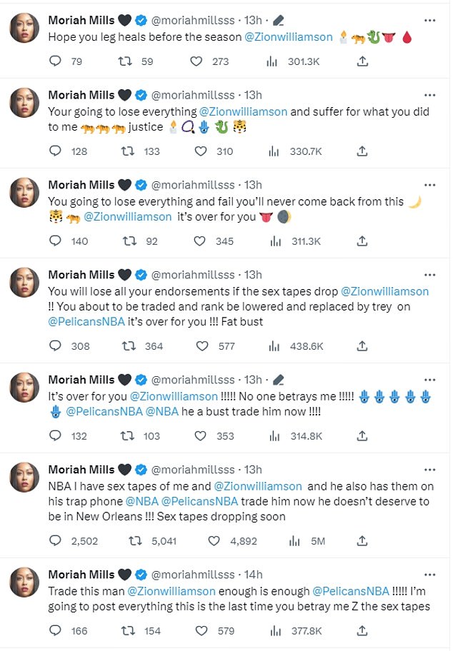 Williamsons Nachricht führte zu mehreren verärgerten Posts von Mills und das Konto wurde gesperrt