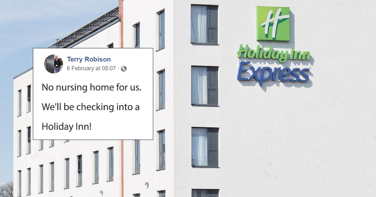 Mann plant, sich im Holiday Inn statt im Pflegeheim zur Ruhe zu setzen, weil es dort billiger ist