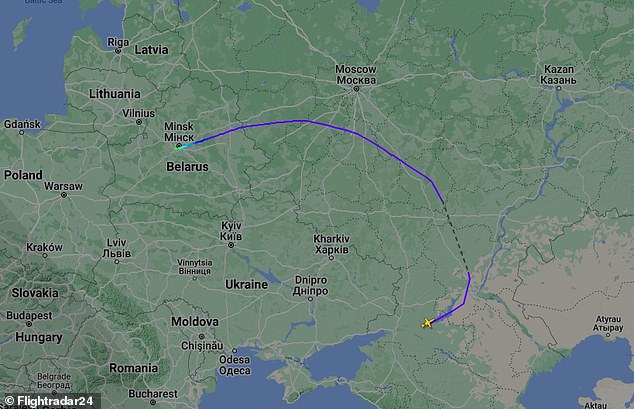 According to flight tracking website Flight Radar, the Embraer Legacy 600 business jet with the number RA-02795 belonging to Wagner warlord Yevgeny Prigozhin arrived in Minsk at 7.40am local time (5.40am GMT)
