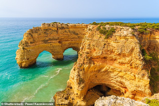 Lagos in Portugal's Algarve region (image two) features similar rock formations to Dorset's Durdle Door (image one)