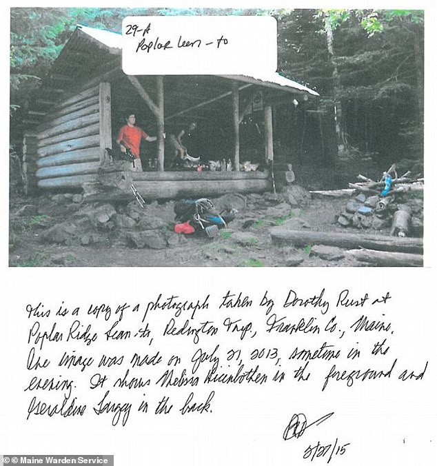 A photo taken by another hiker and included in the Maine Warden Service report on the disappearance of and search for Appalachian Trail hiker Geraldine Largay shows Largay in the back of the Poplar Ridge lean-to in Redington Township