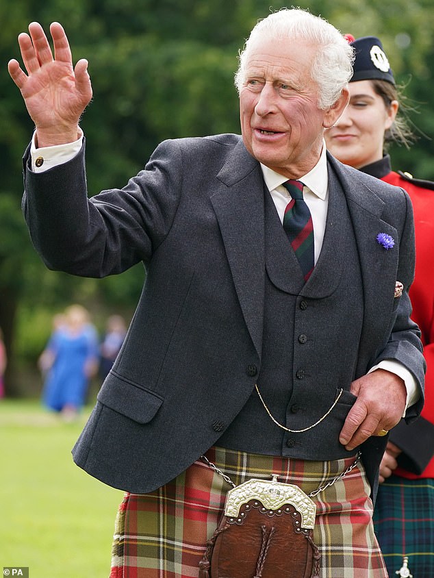 Charles (pictured today) will be presented with the Honours of Scotland - the country's crown jewels - during the service of thanksgiving and dedication at St Giles' Cathedral in Edinburgh on Wednesday