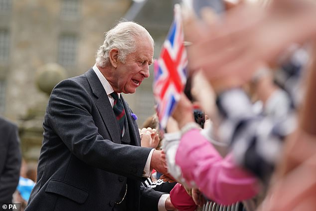 King Charles III meets members of the public during his visit to Kinneil House