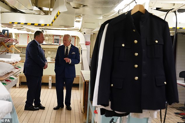To mark the 25th year of the ship's arrival in Edinburgh, the King was treated to a tour of the Britannia