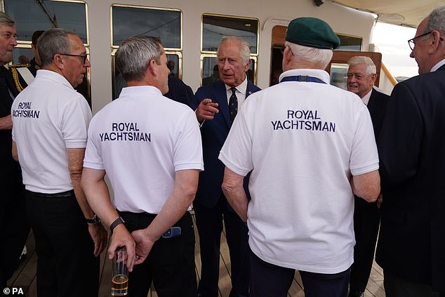 King Charles also enjoyed a conversation with some of the former royal yachstmen working on the ship
