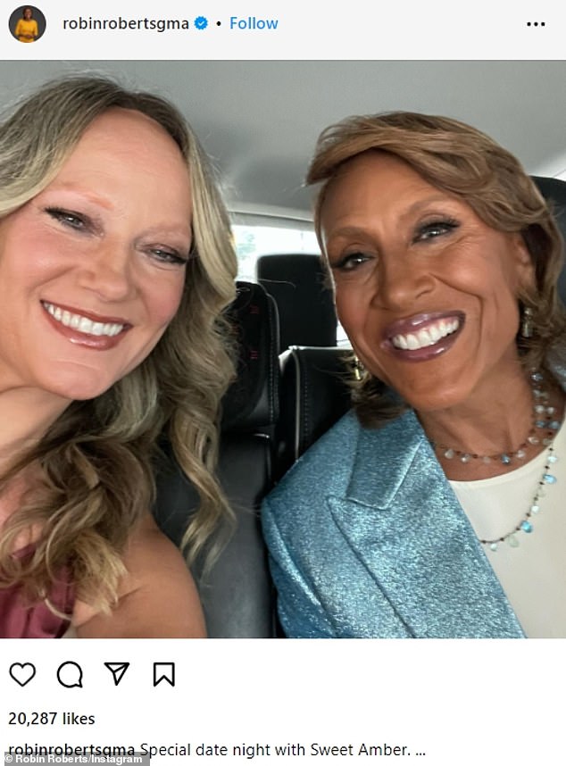 Robin - who boasts 850K Instagram followers - posted a car selfie coyly captioned: 'Special date night with Sweet Amber. Wishing all a fun, safe holiday weekend. #sundayvibes'