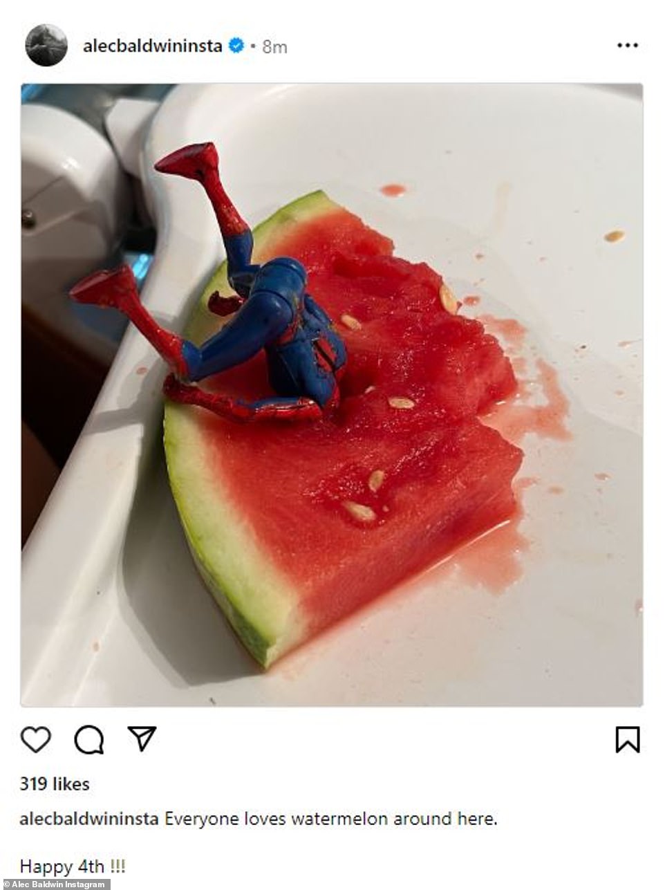 A funny guy: Alec Baldwin shared a photo of watermelon as he wished all a 'happy 4th'