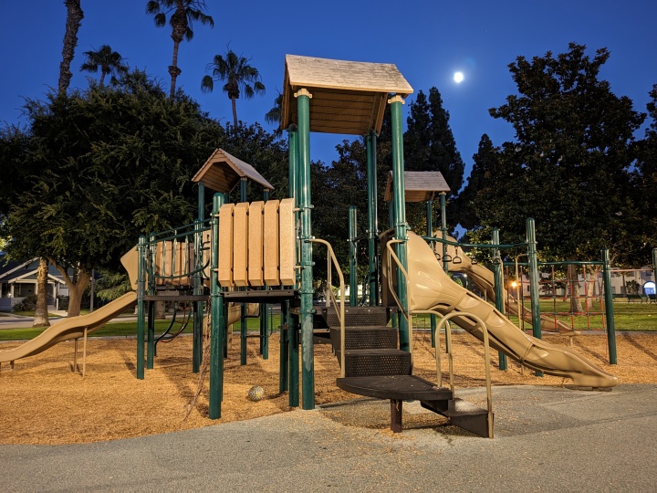 Night Sight shot of playground taken with Google Pixel Fold.